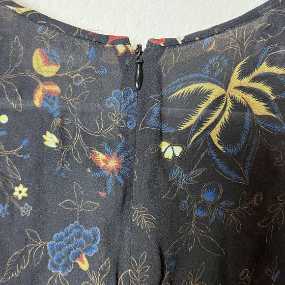 A.L.C. Dress Womens 0 Black Floral Silk Lace Panel Long Sleeve Handkerchief Hem - Picture 4 of 7